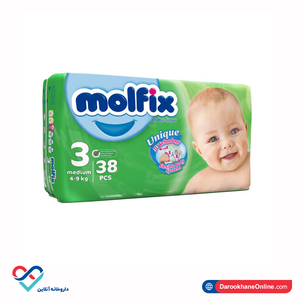 molfix 3.jpg پوشک بچه سایز 3 مولفیکس 38 عددی - Image 1